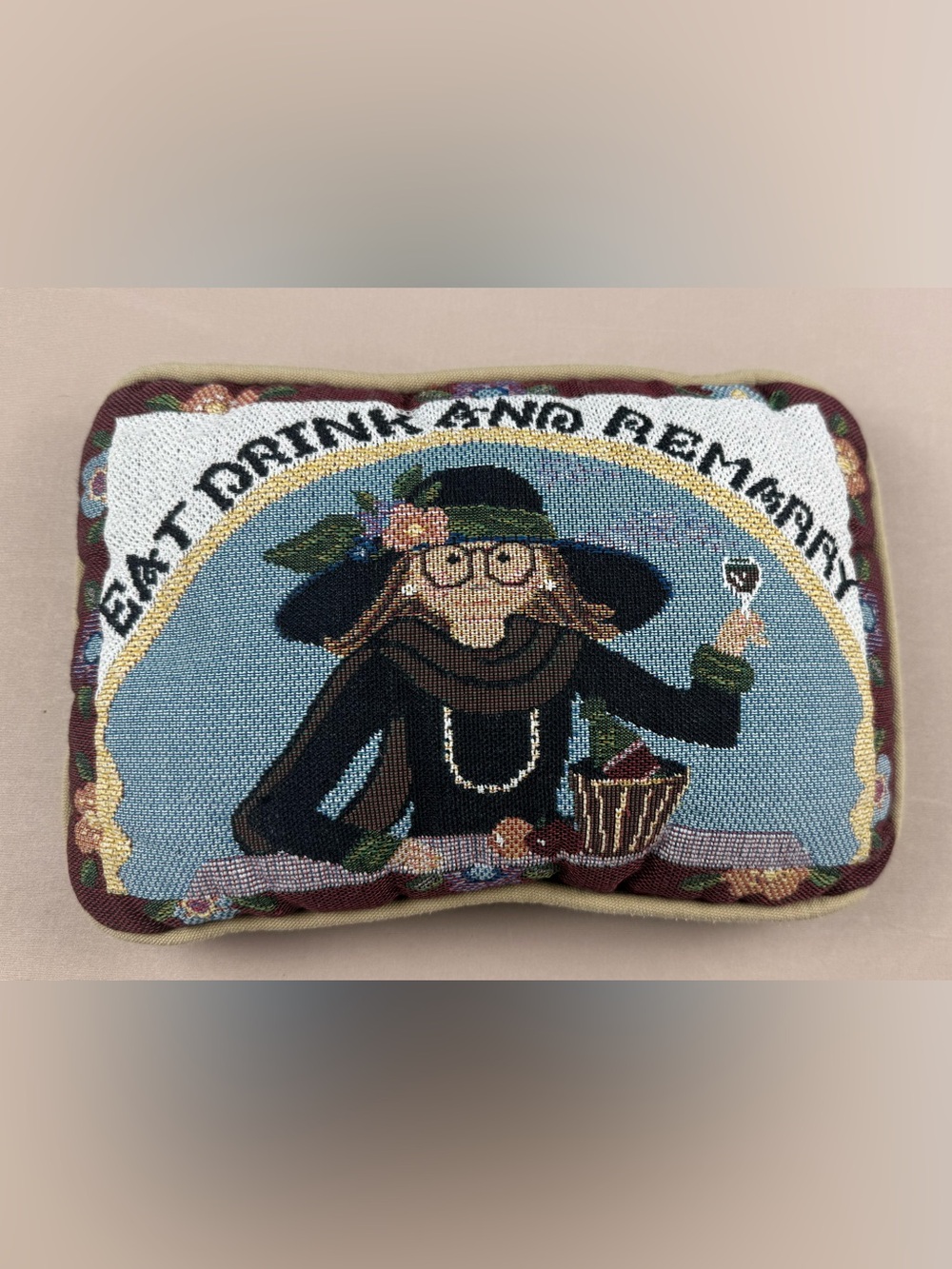 Funny rare vintage needlepoint pillow divorce humor